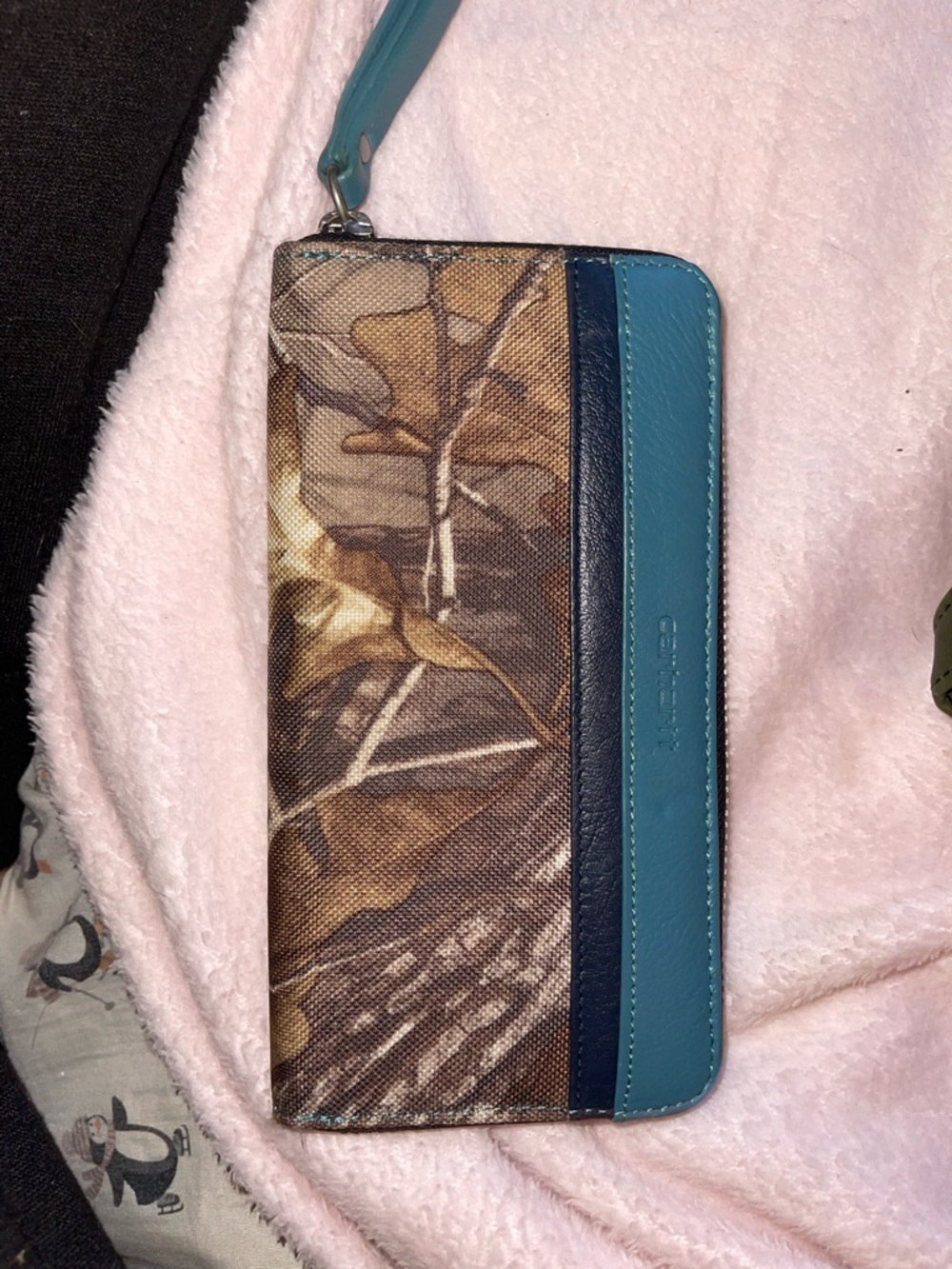 Camo Print Wristlet Wallet with Teal Trim